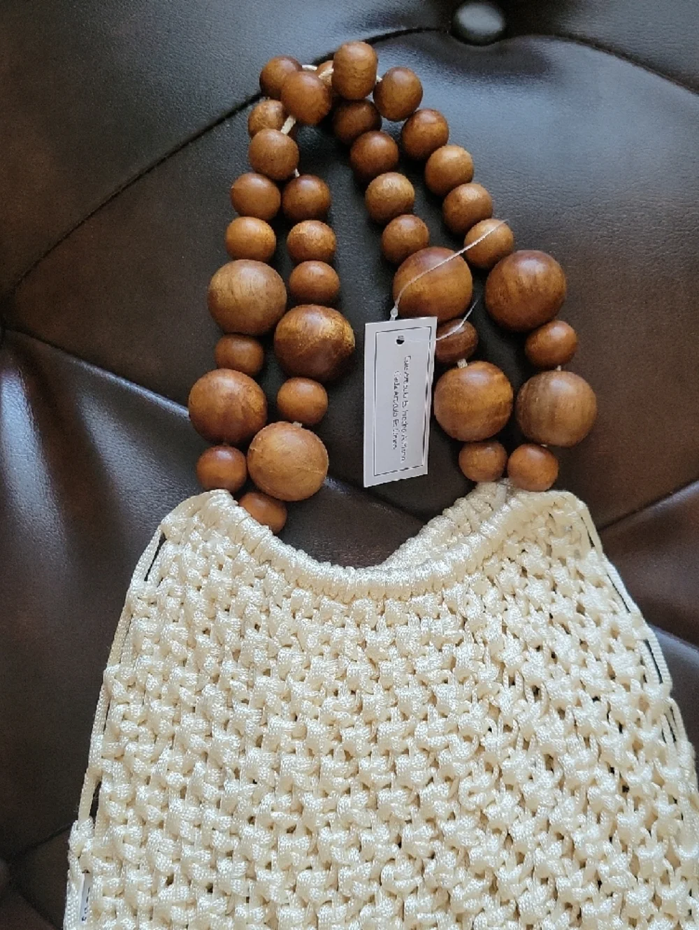 Boho Fringe Hobo Bag with Wooden Bead Handles - Cream